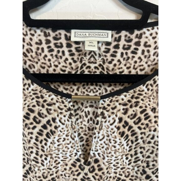 Dana Buchman XL Poncho Blouse Animal Print Meets Blue Green Black Floral Print C - Picture 3 of 6